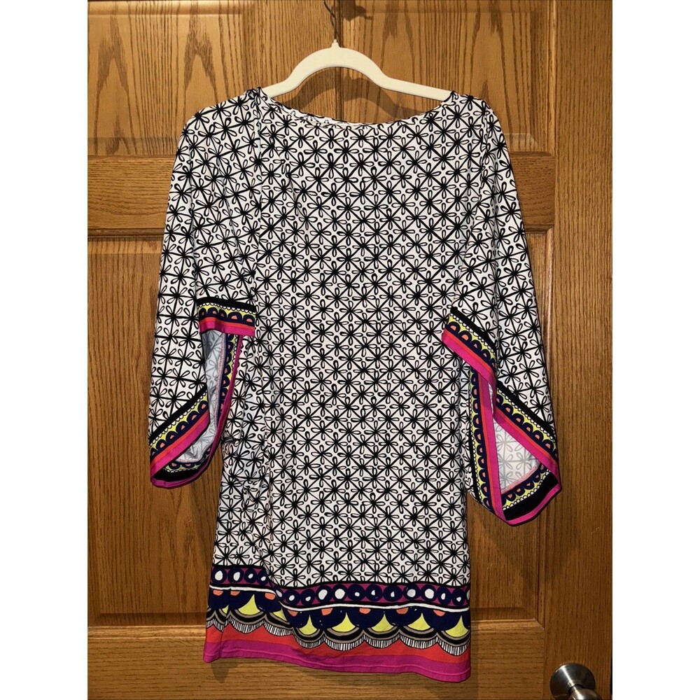 Trina Turk Swimsuit Coverup Fitted Small Black & White Geometric Fuchsia Trim